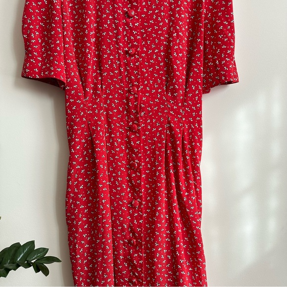 Vintage lace Peter Pan collared floral print button front midi dress- M/L - Picture 4 of 9